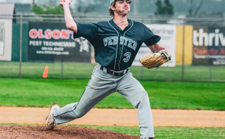 Blaize Amdahl pitches for Webster Legion Post 40 during their 7-10 loss June 13 against the Rattlers representing Linton, Ashley and Wishek, ND. Amdahl twirled five innings for Webster allowing four runs. Reporter &amp; Farmer | Leyton Beardslee