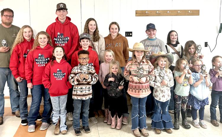 All American Saddle Club winners for the 2024 show series are from left, front, Aurora TeKrony, Keavan Hasvold, Kylie Brandlee, Madilyn Stahl, Rylee Tunby, Kira Christians, Echo Wess, Kimber Sigaty; middle, Ella Mundt, Logan Wik, Jaycee Brandlee; back, Todd Wess, Lily Mundt, Gage Wik, Carlee Wik, Tallie Czmowski, Fidelia Rasmussen, Nina Rasmussen and Cheyenne Christians. Reporter &amp; Farmer | Subscriber snapshot