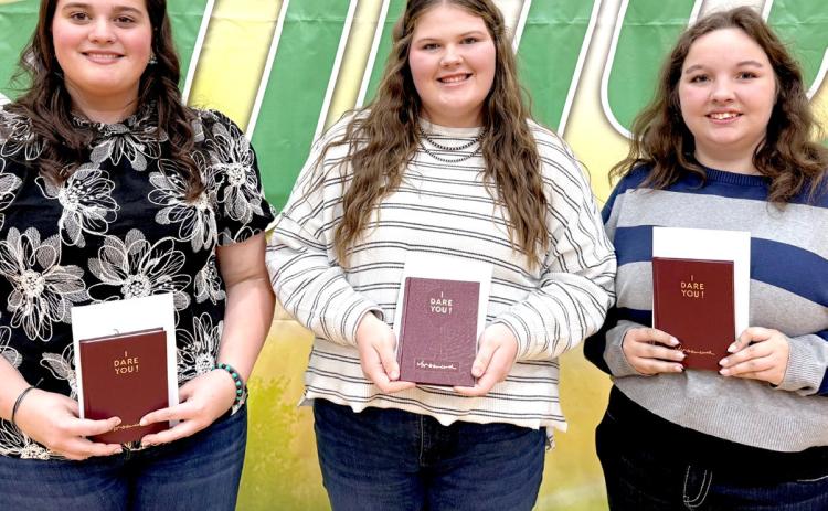 Recipients of the Danforth “I Dare You” award were, from left, Adaline Larson, Kelsey Fischer, Callie Weyh and Caleb Gaikowski, not pictured. Reporter &amp; Farmer |Subscriber snapshot