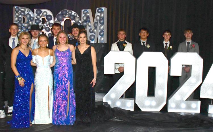 The Waubay junior class presented “A Night Under the Stars” April 5 with their prom. Twenty-two couples attended the event. Pictured are members of the junior class student council, from left, Traveion Neilan, Evan Aker, Kayce Berger, Caleb Weyh, Megan Christensen, Nolan Thuringer, Caley Boik, Teegan Gaikowski, Eva Benike, Dylan Rumpza, Camden Neilan, Linken Niles and Owen Niles. Reporter &amp; Farmer | Amanda Dulitz