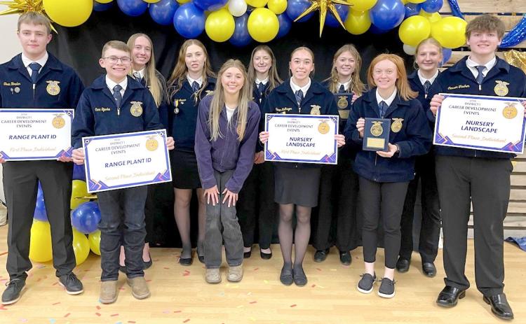 Webster FFA members placed at regional Career Development Events in Milbank March 24 and advance to competition at the state convention in Brookings April 20-22. From left, front are Tevin Howder, Cane Bjerke, Maci Kurkowski, Macee McGregor, Chesney Deibert, Carson Fischer; back, Kinsey Kuecker, Julie Lesnar, Chloe Mammenga, Bryn Sippel and Hannah Sonstebo. Reporter &amp; Farmer | Subscriber snapshot