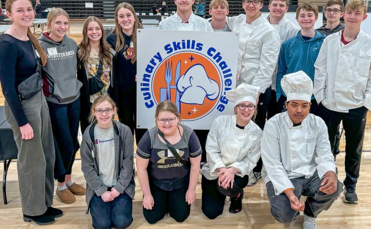 Representing Webster Area High School at the culinary skills challenge event in Marshall, MN last month were, from left in back Karli Sannes, Sarah Zubke, Kenley Grewe, Mallory Steiner, Jack Shoemaker, Gage Baumgarn, Jeron McCreary, Matthew Mount, Bryce Snell, Lukas Johnson and Grady Wagner. Kneeling from left are Taryn Zakrzewski, Breelyn Spears, Delilah Buxton and Kingston Campbell-Fisher. Reporter &amp; Farmer | Subscriber snapshot
