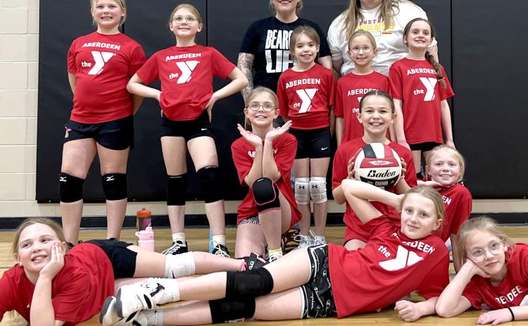 Webster third-fourth grade volleyball team placed fourth in Aberdeen’s Y tournament. Area competitors were from left, front, Aaliyah Lone, Kori Gaikowski, Addysen Hoops; second row, Skylar Ascher, Ada Kuecker, Hayden Letcher; third row, Kinsey Nelson, Millie Kvernevig, Finley Marko, Skylar Lee, Libby Huggett; back, coaches Kristen Marko and Kayla Kirchmeier. Reporter &amp; Farmer | Subscriber snapshot