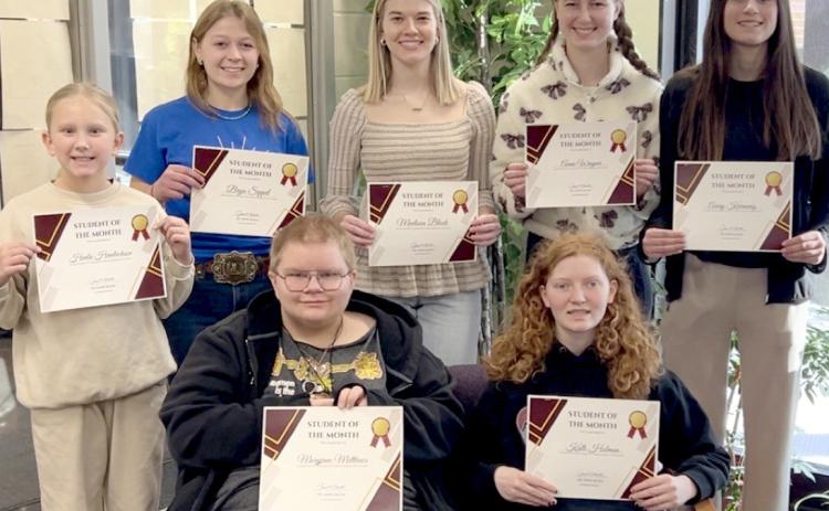 Webster Area Middle School and High School students of the month for February by grade, from left, are seated, 10th Maryjane Matthews and seventh Kalli Holman; standing, sixth Henlie Hendrickson, 11th Bryn Sippel, 12th Madison Block, ninth Anna Wagner and eighth Avery Kvernevig. Reporter &amp; Farmer | Subscriber snapshot