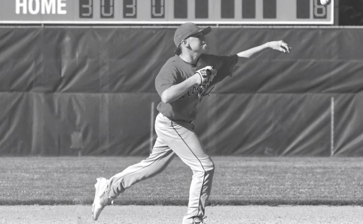 Karstyn Schlecter of Webster VFW Teeners makes a throw to first for the out during the Teeners 6-5 win in their first game against Clear Lake at Bob Wiley Field July 8. Schlecter scored a run during the game to aid the Teeners in their victory. Reporter &amp; Farmer \\ Leyton Beardslee