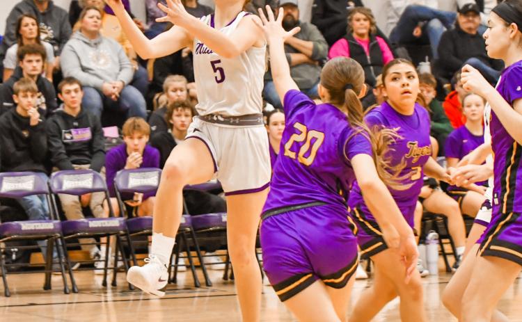 Liza Purdy of Waubay/Summit attempts a layup during the Mustangs 60-21 win over Tri-State Tigers Dec. 30 in Summit. Purdy finished with 12 points in the game. Reporter &amp; Farmer | Leyton Beardslee