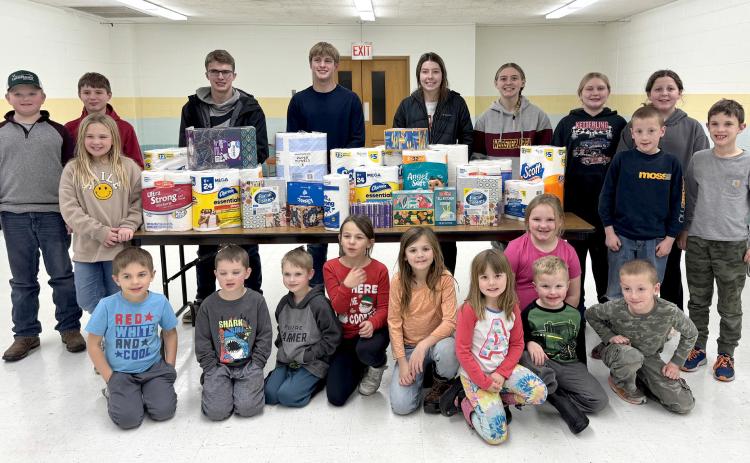 Jolly Workers 4-H Club members put together a donation of paper products before Christmas. Pictured from left, are, front, Harrison Fosheim, Sutton Zenk, Sawyer Zenk, Ada Kuecker, Ava Schulz, Joeslyn Linde, Holly Zubke, Hatcher Zubke, Levi Linde; middle, Aaliyah Lone, Landon Linde, Jonathan Fosheim; back, Hayes Zubke, Bennett Kuecker, Martin Dorsett, Michael Dorsett, Josie Spiering, Brooke Grajczyk, Karley Lone and Logan Zakrzewski. Reporter &amp; Farmer | Subscriber snapshot
