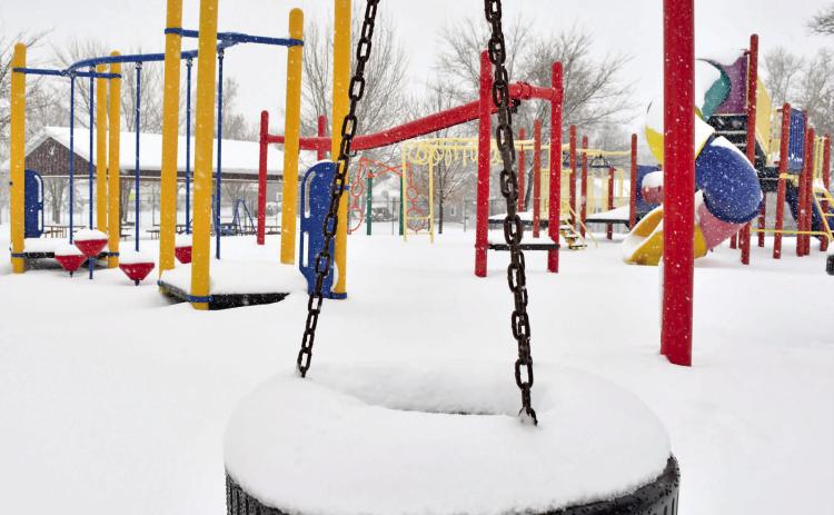 Webster Area School playground was devoid of any activity outside of collecting snowfall April 2 after two days of blizzarding occured. This storm represented 50 percent of Webster Area School’s snow days for the school year, according to superintendent Jim Block. Reporter &amp; Farmer | Jessica Washenberger