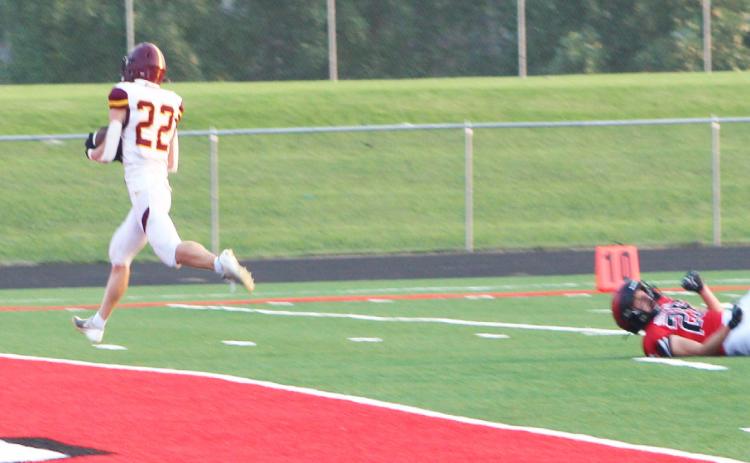 Running back Martin Dorsett scores a touchdown after beating a Sisseton defender deep for a 46 yard touchdown reception in the Webster Area Bearcats 36-0 win Aug. 23. Reporter &amp; Farmer | Subscriber Snapshot