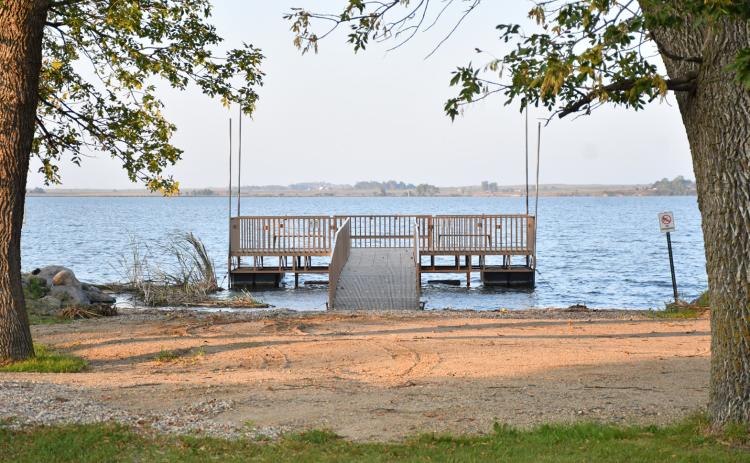 A public fishing pier, pictured Sept. 10, in Waubay on Blue Dog Lake was constructed with habitat stamp funding by South Dakota Game, Fish &amp; Parks and installed on Federal Emergency Management Agency (FEMA) land to make use of the property. Normally FEMA land cannot be built upon but because the pier is a non-permanent structure and will be rolled out of the water during winter, it is permitted. Reporter &amp; Farmer | Leyton Beardslee