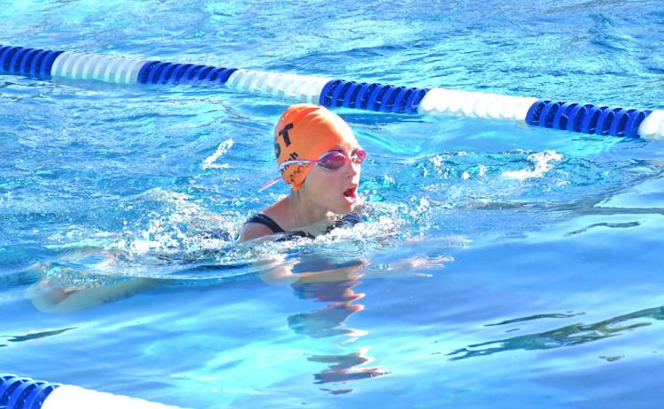 Webster Tigerfish hosted the first tournament of the season June 30. This was a fun meet so kids got to practice without having to worry about results. Here, Alysha Moos can be seen competing in the 100 breast event. Reporter &amp; Farmer | Connor Handrahan