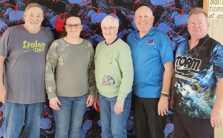 Tuesday Night Championship went to L&amp;L Lanes team, from left, Rich Solberg, Shawn Lesnar, Ann Gerriets, Kevin Bohn and Austin Grimes. Tuesday Morning Championship recipients were the H&amp;R One Stop team of Gerriets, Bohn and Grimes. Reporter &amp; Farmer | Subscriber snapshot