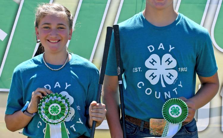 Winners of the Day County Fair 4-H beef showmanship, junior division, are Cora Larson as grand champion and Karsyn Gaikowski as reserve grand champion. They put forth their best efforts at the event Aug. 9. Reporter &amp; Farmer | Amanda Dulitz