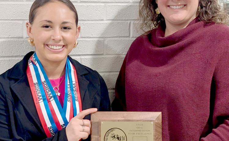 Webster Area High School student Jocelyn Rumpca, left received superior in serious and superior with distinction in humor awards at State Oral Interp competition in Watertown. Chelsea Larson, right, is coach of the school’s oral interp team which earned a state team excellence award. Reporter &amp; Farmer | Subscriber snapshot