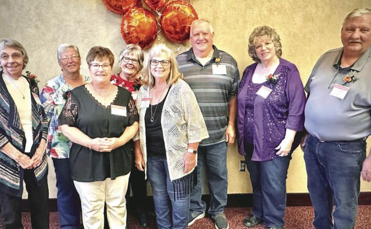 Bradley Class of 1973 members are from left, Marlys (Wookey) Mitchell, Rebecca (Moe) Caulfield, Gloria (Stern) Grewe, Patsy (Kasin) Flatten, Pamela (Obermeier) VanGilder, Richard Flatten, Patricia (Reppe) Peterson and Allen Grewe. Reporter & Farmer | Subscriber snapshot