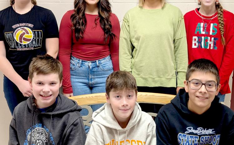 Webster Area Middle and High School students recognized as December students of the month, by grade, are from left, front Silas Miller sixth, Jace Schmidt seventh, Kasen Garduno eighth; back, Keelee Severson 10th, Willa Stern 11th, Norah Zubke 12th and Macee McGregor ninth. Reporter &amp; Farmer | Subscriber snapshot