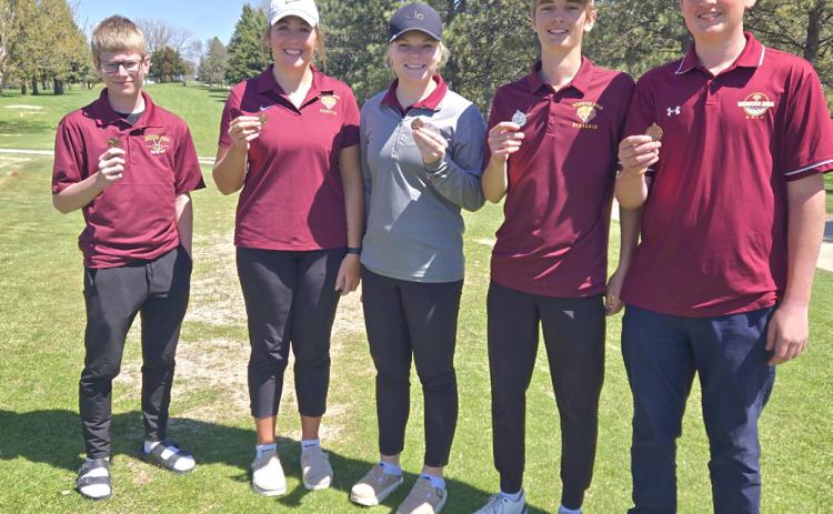 Webster Area Bearcat golfers had multiple medalists at the Northeast Conference golf tournament May 8. From left, Maverick Coester finished fourth, Bailee Ninke finished third, Mia Coester finished fourth, Seth Lesnar finished second and Quinn Simonson tied for 14th. Reporter &amp; Farmer | Subscriber Snapshot