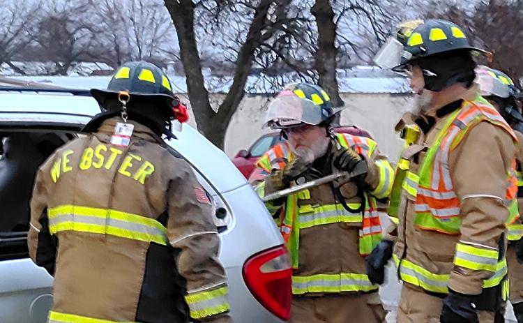Members of the Webster Volunteer Fire Department underwent a training session April 8, using a wrecked vehicle donated by Bill Price to practice extrication exercises. From left is Leonard Deibert, Eric Kwasniewski and Wes Hoven. Reporter &amp; Farmer | Subscriber snapshot