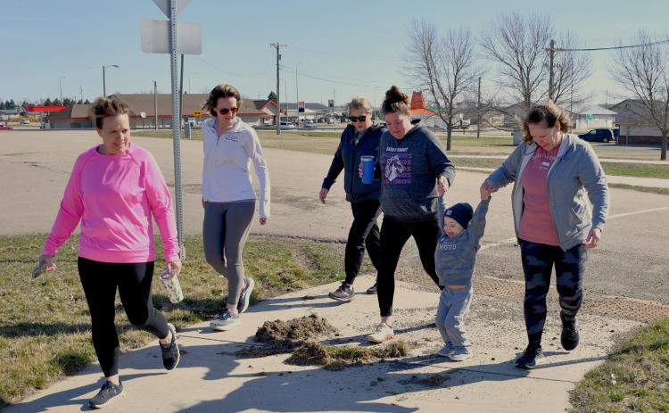 Although the group was small, fun was had by all who took an active step towards getting healthy last weekend in Webster. The Webster Area Chamber of Commerce hosted the event to promote healthier living. Pictured from left are Kathy Kwasniewski, Jennifer Nelson, Kelsey Kading, Katy Marx, three and a half year old Myles Kading and Julie Spiering. Reporter &amp; Farmer | Amanda Dulitz