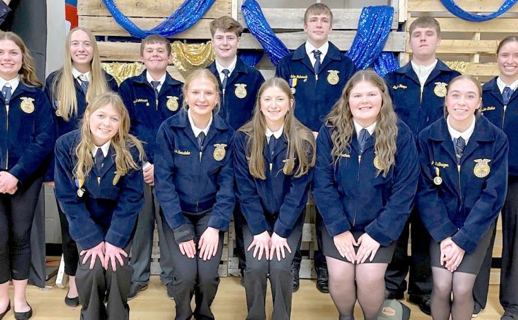 Webster FFA officers for 2026-27 are, from left, front, treasurer Bryn Sippel, reporter Hannah Sonstebo, secretary Chloe Mammenga, president Kelsey Fischer, junior high Growing Leaders committee chairman Macee McGregor; back, Building Community committee chairman Ava Bjerke, historian Kinsey Kuecker, student advisor Lloyd Johnson, vice president Caleb Gaikowski, chaplain Aiden Gaikowski, Strengthening Ag committee chairman Jacob Hoops and sentinel Kenslee Zubke. Reporter &amp; Farmer | Subscriber snapshot