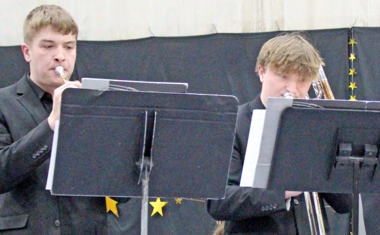 Webster Area High School students hosted the annual Cabaret March 17 at the Webster Armory. Here, Ian Lesnar plays trumpet and on trombone Thomas Kuecker. Reporter &amp; Farmer | Subscriber snapshot