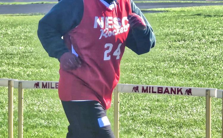 Hurizon Davila particpates in the 50m walk during the 2026 Northeast Area Athletics Track and Field Meet May 1 in Milbank. Davila placed first in this category as well as winning the mini javelin. Reporter &amp; Farmer | Subscriber Snapshot
