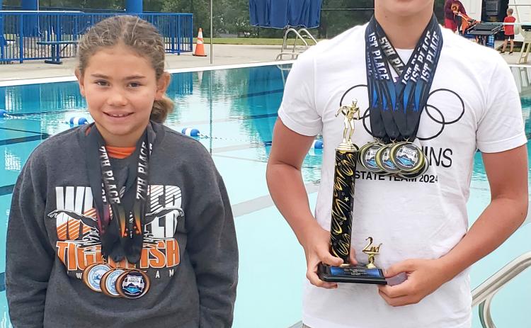 Keisha Rencountre, left, placed 13th in the girls 9-10 category and McKoy Pereboom placed second overall at the state long course swim meet July 19-21. Reporter &amp; Farmer | Subscriber snapshot