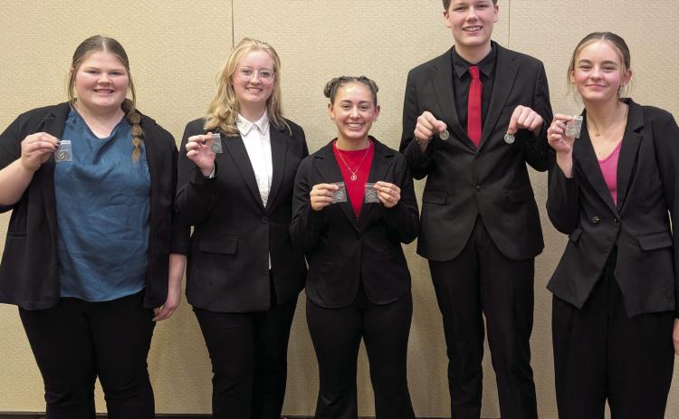 Webster Area School students competing at the region oral interp competition Nov. 19 and advancing to state in Reader’s Theater are, from left, Kelsey Fischer, Courtney Simonson, Jocelyn Rumpca, Blaize Larson and Marlee Dornbusch. Rumpca will also compete in Serious and Larson in Humorous. State Oral Interp is Dec. 6-7 at Sturgis High School. Reporter &amp; Farmer | Subscriber snapshot
