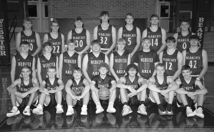 Webster Area boys basketball 2024-25 team back row from left are Michael Dorsett, Martin Dorsett, Thomas Kuecker, Gage Wik, Ian Lesnar, Matthew Mount, Tate Mammenga; middle row Jaxon Nimmer, Peyton Sichmeller, Alec Garrett, TJ Sonstebo, Grady Wagner, Sheldon Schmieg, Jeron McCreary, Jack Shoemaker; front row Seth Lesnar, Dylan Rasmus, Bristol Benike, Delaney Atherton, Mason Huwe, McKoy Pereboom and Jase Voss.