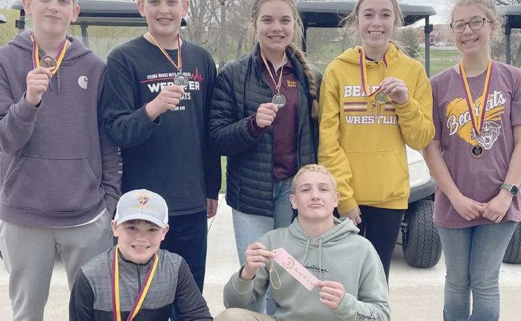 Webster Area Middle School students placing in the first junior high golf meet of the season are from left, front, Karstan Schlechter, Gavon Larson; back, Silas Simonson, Quinn Simonson, Ava Bjerke, Macee McGregor and Remi Hubsch. Reporter &amp; Farmer | Subscriber snapshot