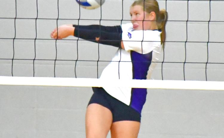 Waubay/Summit Mustangs volleyball played against Langford Area Lions Oct. 1. Mustangs had a strong performance, but fell 1-3. Here, Brynlee Amdahl makes a save off an incoming kill. Reporter &amp; Farmer | Connor Handrahan